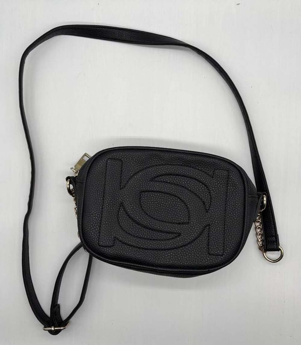 bebe Black Pebbled Faux Leather Logo Crossbody Camera Bag Purse - Picture 2 of 9